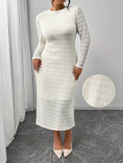 SHEIN Frenchy Plus Size Women's Semi-Sheer Lace Bodycon Dress