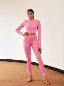 Lifespree 1 zestaw damski jednolity kolor długi rękaw i długie spodnie bezszwowy sportowy garnitur