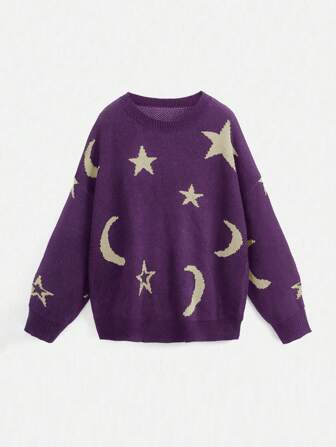 Hippie Women's Witchy Moon And Stars Graphic Pullover Sweater
