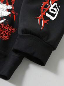 Manfinity EMRG Plus Size Men's Letter Print Long Sleeve Zip Up Hoodie Sweatshirt,Joker