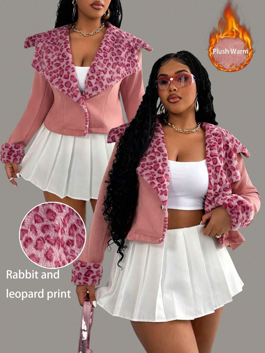 Maweii Giacca casual a manica lunga con blocchi di colore, adatta per luso quotidiano, taglie forti - Rosa - Visualizzare 1