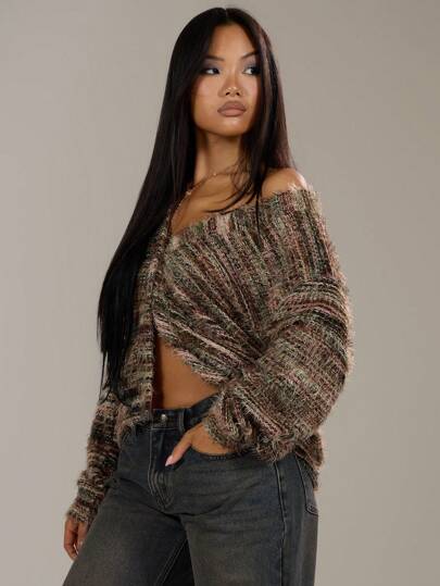 MUSERA Oversized Textured Cardigan Spring Casual Y2k 90's Stripe Knit Airport Holiday Oversized Back To School Streetwear Winter Everyday Winter Work Office Chic Sweater Summer Spring