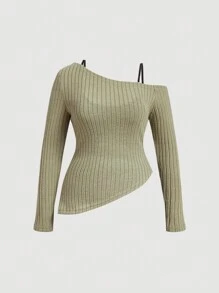 SHEIN MOD Set de 2 vestidos ceñidos de manga larga con cuello en V profundo y encaje, en talla grande - Multicolor - Ver 7
