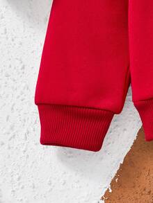 We Bare Bears X SHEIN 年轻女孩 2 件套卡通熊印花圆领落肩蓬松针织运动衫和格子裙圣诞装 - 紅色 - 查看 10