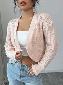 Chiquease Chaqueta corta casual de punto de un solo color para mujer, temporada de otoño