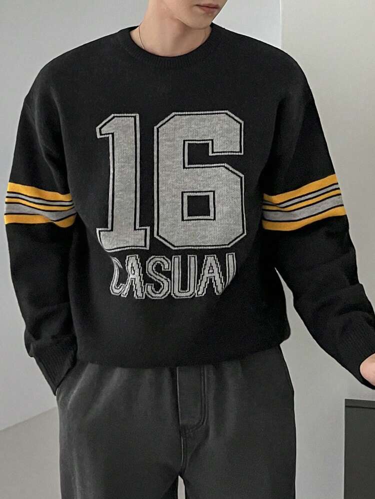 Men's Letter Splicing Sleeve Sweater, Autumn Business Attire