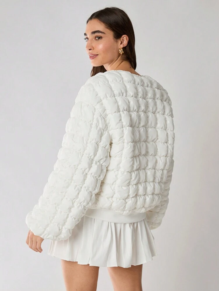 Casaco Acolchoado Solto com Zíper para Uso Casual Diário de Mulheres, para Inverno