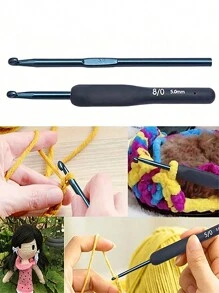 SHEIN 9-teiliges blaues Edelstahl-Häkelnadel-Set mit weichem Griff, ergonomische Stricknadeln für Amigurumi-Garn-Bastelei, DIY-Anfänger, Weihnachtsgeschenk, Winterbastelbedarf, Häkelwerkzeuge