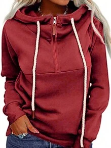 INAWLY Split Collar Zip Up Hooded Casual Sweatshirt,Long Sleeve Tops