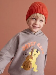 THE HAPPY LOOK Young Boys' Cartoon Pattern Casual Hooded Long Sleeve Loose Sweatshirt, Versatile For Autumn/Winter