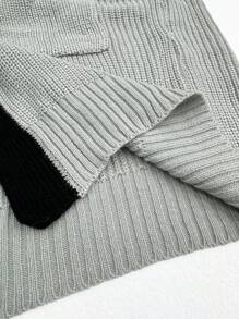 大码女式拼色 V 领豹纹提花长袖及膝优雅正式休闲开衫毛衣，秋冬 - 彩色 - 查看 7