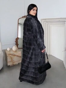 SHEIN SXY 女士蓬松内衬冬季外套，温暖毛绒灰色夹克 - 深灰色 - 查看 2