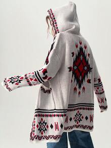 Bohemela 度假几何图案宽松女式连帽领长袖开衫 - 彩色 - 查看 9