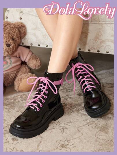 Dola Lovely Women's Fashionable Contrast Color Lace-Up Ankle Boots For Christmas And New Year Holiday
