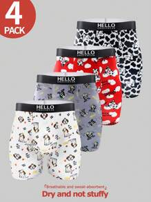 4pcs/Pack Men's Cartoon Letter Print Boxer Briefs - Multicolor - View 1