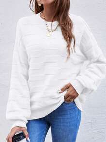 Calvaya 1pc Women Crew Neck Long Sleeve Solid Color Minimalist Sweater, Casual For Daily Wear Knit Pullover Fall Winter Outfit