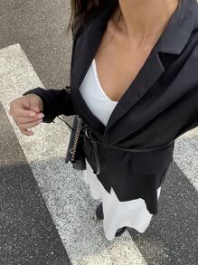 Chiquease Casual Blazer Jacket With Tie Cuff Detail - Black - View 5