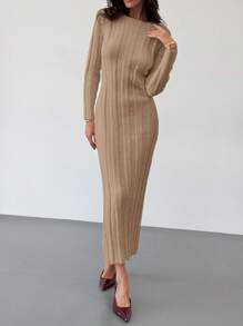 Aloruh 新款圆领长款针织连衣裙，舒适保暖的内搭或单穿，百搭休闲通勤连衣裙