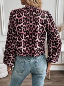 SHEIN Unity Leopard Print Tie-Up Crew Neck Front Opening Long Sleeve Shirt - Multicolor - View 2