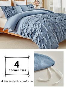 2/3 件套蓝色荷叶边花卉涤纶羽绒被套套装，公主风格可爱简约时尚涤纶羽绒被套套装适合所有季节，大号（1 个羽绒被套 + 1/2 个枕套） - 藍色 - 查看 6