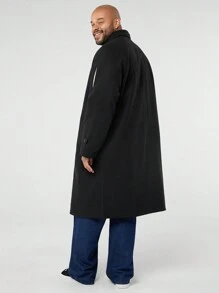 Manfinity VCAY 大码男士休闲宽松保暖长袖大衣，冬季外出时尚黑色大衣，适合朋友、丈夫、男朋友的礼物 - 黑色 - 查看 5