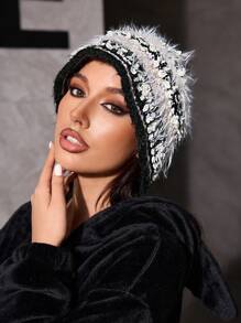 SHEIN ICON 1 pieza Gorro de punto de contraste de color básico y lindo para mujer, adecuado para uso casual