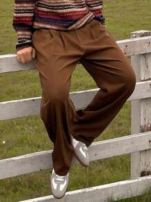DAZY Pantaloni casual largi pentru bărbați, de culoare uni, plisați, pentru toamnă