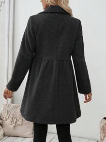 SHEIN Clasi Áo khoác xám nữ có cổ khoét, túi trước, khuy sừng hai hàng khuy, cầu vai và cổ tay áo - Xám - Xem 2