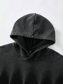 ROMWE MEN Street Life Men's Distressed Graphic Print Hooded Sweatshirt, Street Style Vintage