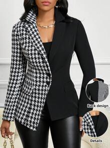 SHEIN Lady Four Season  Attire  Houndstooth Geometric Print  Tunic Asymmetrical Top Winter Coat Suit  Women Jackets
