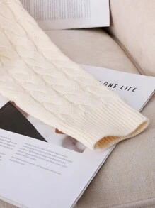 SHEIN Suéter corto de punto de cable en color beige liso con hombros caídos para niña preadolescente, para uso diario
