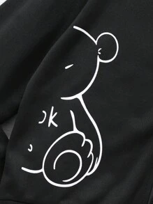 Sparklyn Tween Girl Bear Print Hooded Long Sleeve Sweatshirt - Black - View 7