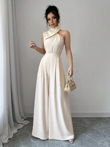 Chic Straight-Leg High Waist Acrylic Commuter Style Full Jumpsuit main image 1