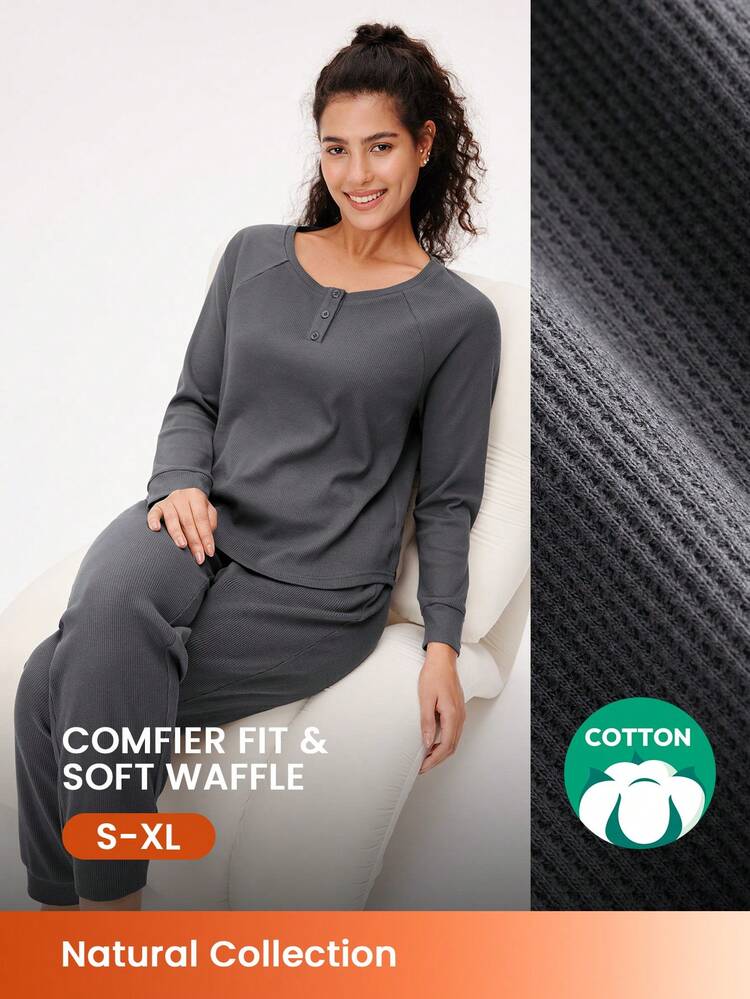 Set pigiama lungo in maglia di cotone morbido a nido d'ape, abbigliamento da notte e relax, completi sportivi casual e comodi, lingerie come abbigliamento esterno, set pigiama autunnali per donna