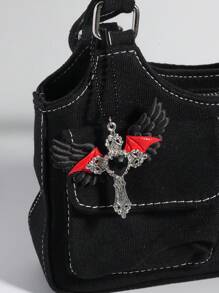 ROMWE 1 chiếc mặt dây chuyền hình trái tim đính đá Zirconia màu đen Gothic, dây đeo điện thoại hình cánh chữ thập - Nhiều màu - Xem 4