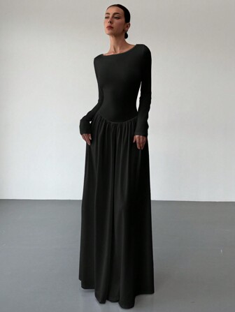 Aloruh שמלה לבנה חדשה עם צווארון V, שרוולים ארוכים, Slim Fit, בידוד תרמי, רב תכליתית, סתיו/חורף