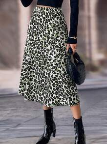 Chiquease Falda de línea A casual con estampado de leopardo para mujeres