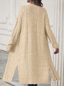 SHEIN LUNE Áo khoác cardigan dáng rộng thường ngày dành cho nữ, thích hợp mặc hàng ngày, mùa thu/đông - Màu be - Xem 2