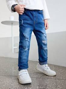 SHEIN Young Boy Distressed Jeans - Dark Wash - View 7