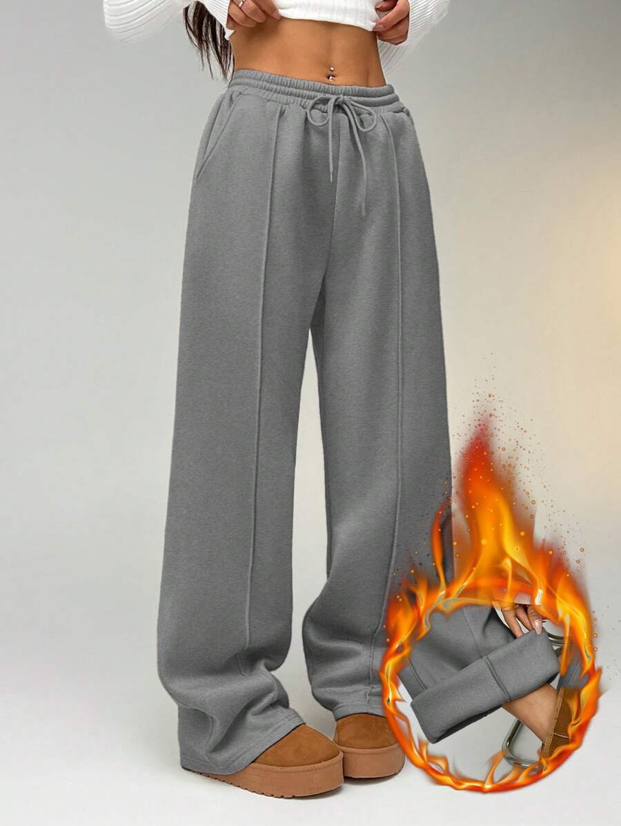 SHEIN EZwear Pebble Seam Detail Straight Leg Sweatpants Graduation,Back To School Outfits,Graduation,Teacher Outfits For Women,Back To School - Light Grey - View 1