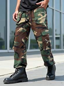 Manfinity EMRG 男士休闲迷彩印花直筒工装裤，长款直筒裤，适合送给老公、男朋友的礼物