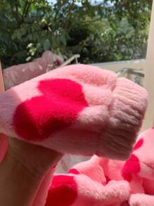 Comfortcana Áo khoác nỉ trùm đầu họa tiết trái tim cho nữ mùa thu/đông - Hồng - Xem 6