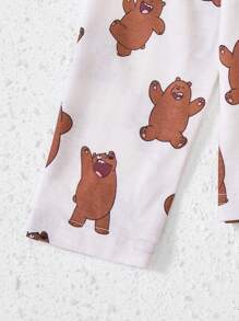 We Bare Bears X SHEIN Young Girl Cartoon All-Over Print Lapel Collar Shirt & Pants Pajama Set - White - View 10