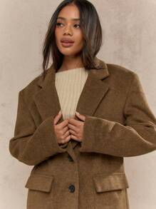 MISSGUIDED High Fashion Oversized Wool Blazer Jacket Modern Fall Autumn Professional Work Office Business Tailored Structured Pockets Lapel Shoulder Pads - Green - View 3