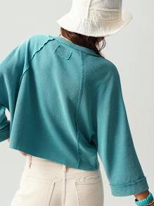 Bohemela 度假休闲纯色针织圆领半袖宽松女式 T 恤 - 綠色 - 查看 8