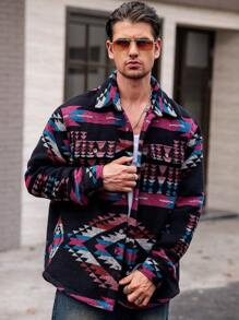 Manfinity VCAY Men's Thick Lined Collared Button-Up Casual Shacket, Slim Fit, Suitable For Autumn - Burgundy - View 4