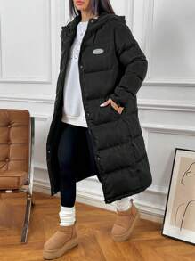 SHEIN EZwear 1 件女式休闲长款宽松连帽开衫 - 黑色 - 查看 5