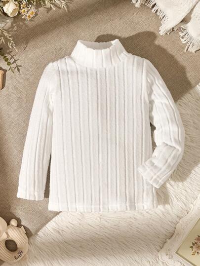 SHEIN Genkimix Kids Jersey de cuello alto de manga larga versátil para niños pequeños, apto para otoño e invierno