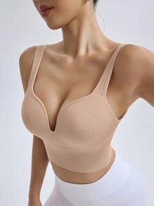 Easithlete Áo ngực thể thao cường độ cao không đường may Racerback, Áo ngực thể thao không có miếng đệm tháo rời, Áo ngực thể thao có miếng đệm khâu sẵn, Hỗ trợ tác động cao với miếng đệm không thể tháo rời Cúp đúc, Dành cho phụ nữ, Áo ngực Racerback hỗ trợ cao, Tập luyện, Yoga, Chạy bộ - Màu be - Xem 7