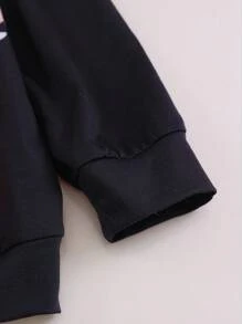 SHEIN 2pcs/Set Tween Girl Casual Digital Print Long Sleeve Hoodie Sweatshirt + Digital Print Knit Full Length Pants,Spring/Autumn - Black - View 8